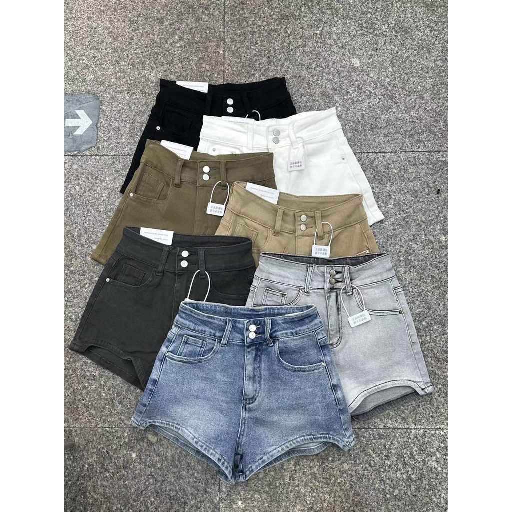 Red Khaki Celana Pendek Denim Wanita 2023 Baru Musim Semi dan Musim Panas Gaya Amerika Minimalis Pinggang Tinggi Elastis Hip-Mengangkat Babes Ketat hot Pants