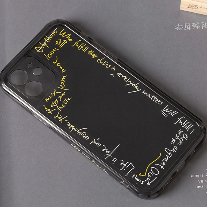 IPHONE Tulisan Tangan Doodle Semi Transparan Hitam Casing Ponsel Lembut Penuh Perlindungan Cover Untuk Iphone7 8 PLUS X XR XS 11 12 13 14 MINI PRO MAX SE 2020