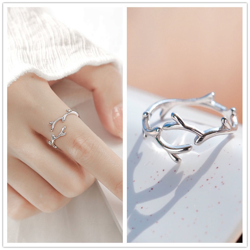 Korea Ins Mewah Perak Tanduk Rusa Cincin Trendi Terbuka Cincin Adjustable Geometris Elegan Menawan Cincin Fashion Sederhana Elk Jari Perhiasan Untuk Wanita Gadis Natal Accesorios