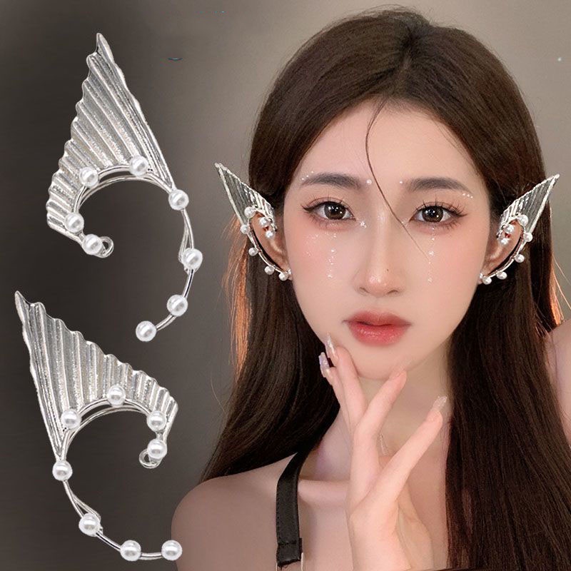 Logam Mutiara Fashion Elf Ear Clip Desain Niche Unik Korea Tanpa Tindik Kait Telinga