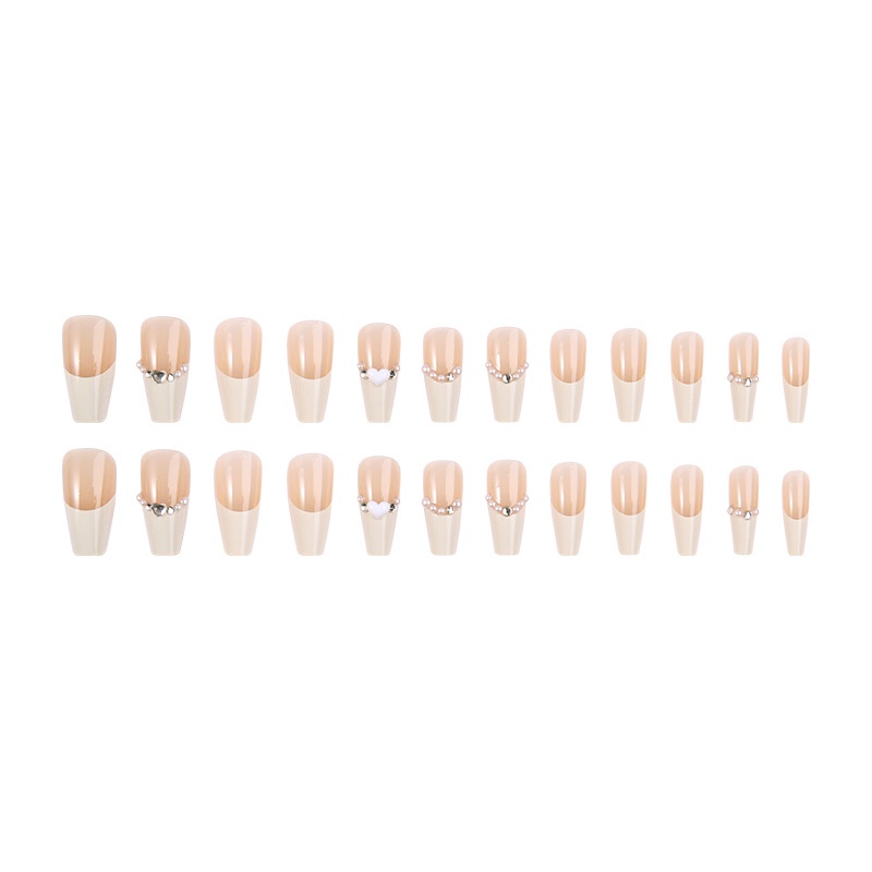 24pcs/set Kuku Palsu DIY Kuku Palsu Panjang Putih French Pearl Nail Art Tips Dengan Jelly Gel