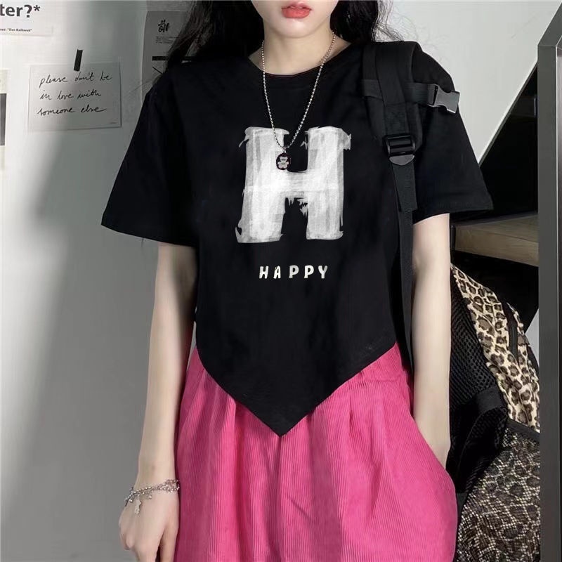 Red 100% katun ins baru musim panas T-shirt pendek siswa perempuan lengan pendek ramping pusar terkena all-match hot girl top female tide