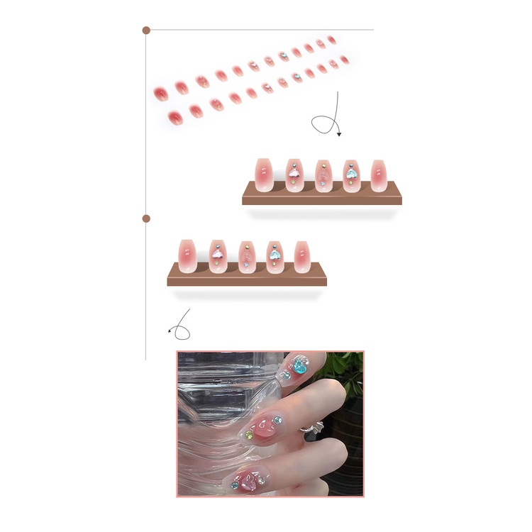 24pcs Kuku Palsu Kuku Buatan Colorful Heart Nail Sticker Press on Nails Kuku Palsu Pendek Z327
