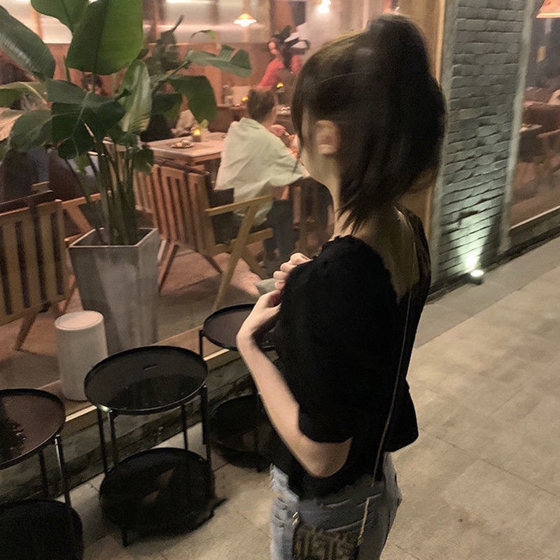 Red Rasa desain retro French ceruk pinggang v-neck dasi gelembung kemeja lengan pendek wanita musim panas kemeja pendek top manis