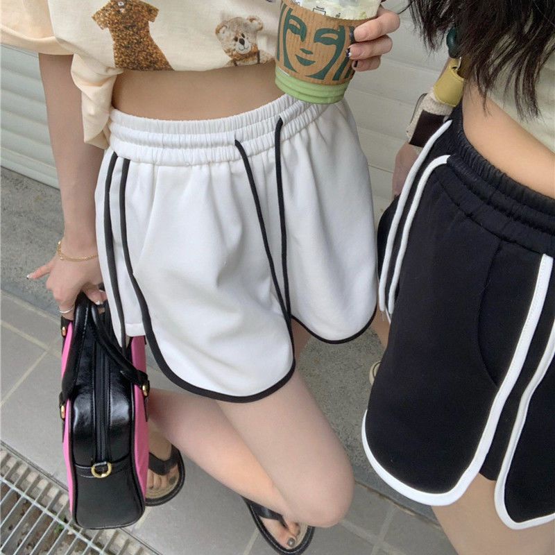 Red Abu-abu Celana Pendek Wanita Kasual Celana Hot Pants Musim Panas Elastis Pinggang Longgar Lebar Kaki Celana Olahraga Celana All-Match lima Celana Pasang