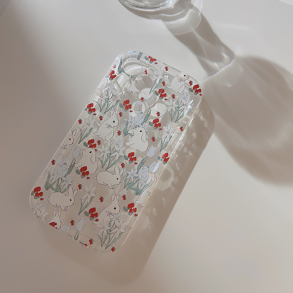 IPHONE Korea Lucu Bunga Patah Kelinci Kartun Silicone Case Dengan Rabbit Holder Untuk Iphone14 11 12 13 PRO MAX Casing Cover Pelindung AT0157