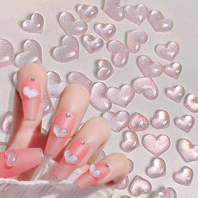 Nail Rhinestones Aurora Glitter Bentuk Hati Nail Art Hias Flat Cinta Warna Campur Manicure DIY Aksesoris