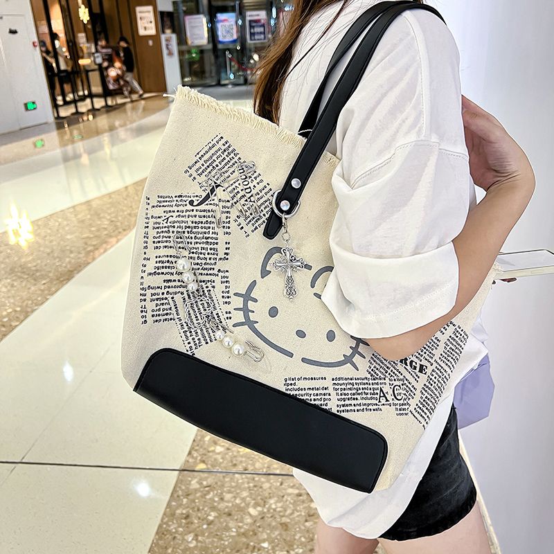 Sera original new kitty cat y2k hot girl embroidery canvas shoulder bag tote bag casual niche cute messenger bag