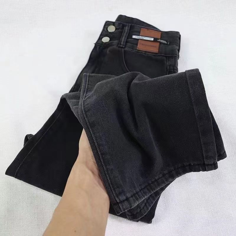 Red Lebar Kaki Celana Siswa Perempuan Versi Lurus Celana Jeans Wanita 2023 Korea Fashion Retro Biru Pinggang Tinggi Slim Mengepel Celana