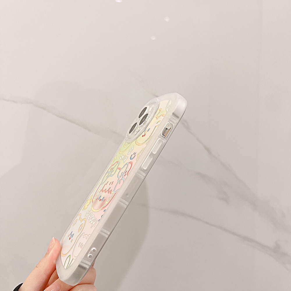 IPHONE Doodle Kartun Gadis Bulat Pelindung Lensa Kamera Semi Transparan Phone Case Cover Untuk Iphone7 8 PLUS X XR XS 11 12 13 14 PRO MAX SE 2020