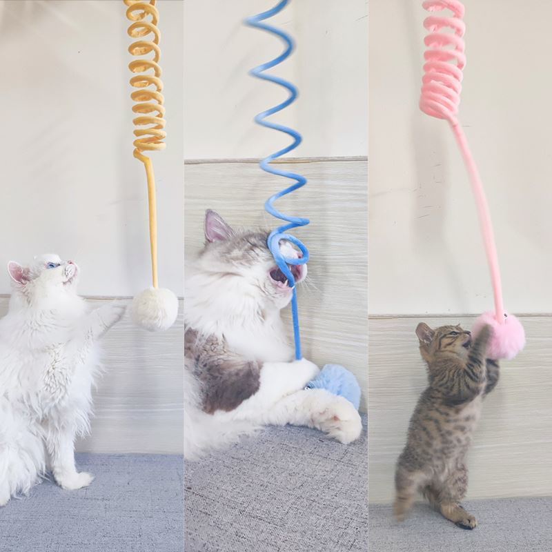 Mainan Interaktif Penggoda Kucing Model Gantung  Bentuk Dengan Bel pet cat toy/Mainan Kucing Bola Bulu Tali Spring