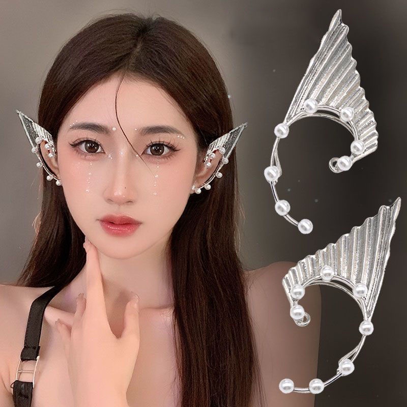 Logam Mutiara Fashion Elf Ear Clip Desain Niche Unik Korea Tanpa Tindik Kait Telinga