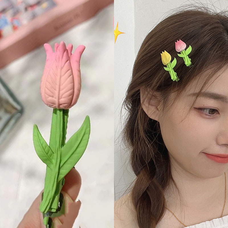 Jepang Jepang Korea Pink Manis Tulip Gaya Baru Temperamen Unik Sederhana Jepit Rambut Kecil