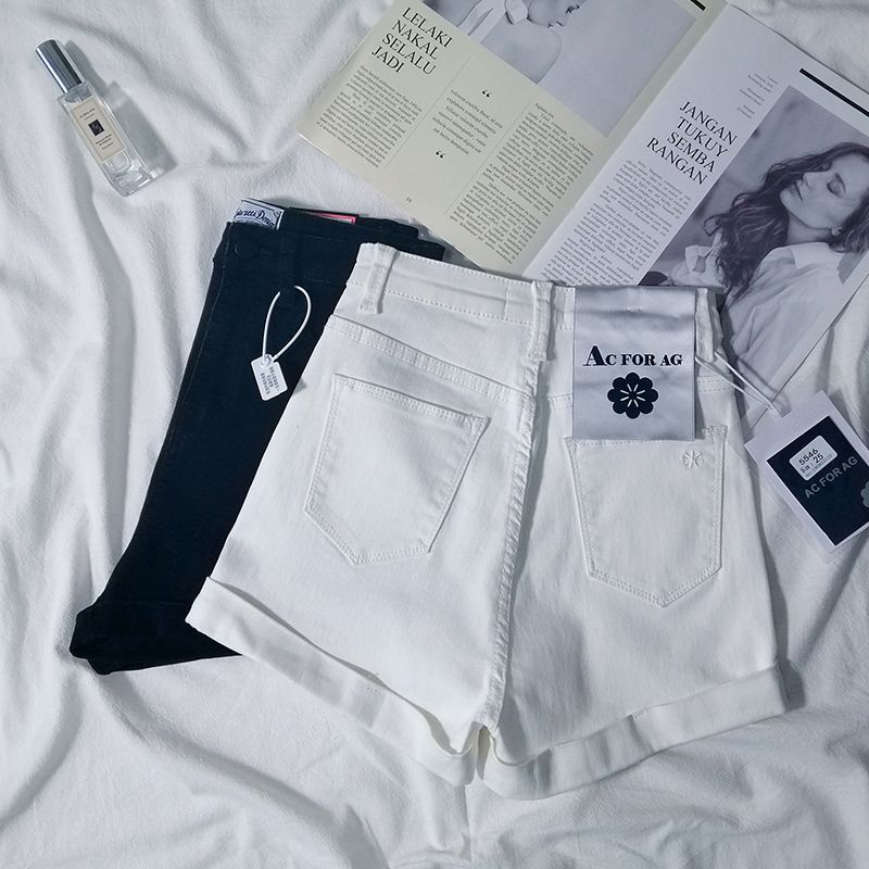 Red 2023 Musim Panas Jaring Merah Gaya Hyun Ya All-Match Curly Hot Pants Wanita Elastis Tinggi Pinggang Warna Cahaya Skinny Denim celana Pendek Wanita Musim Panas