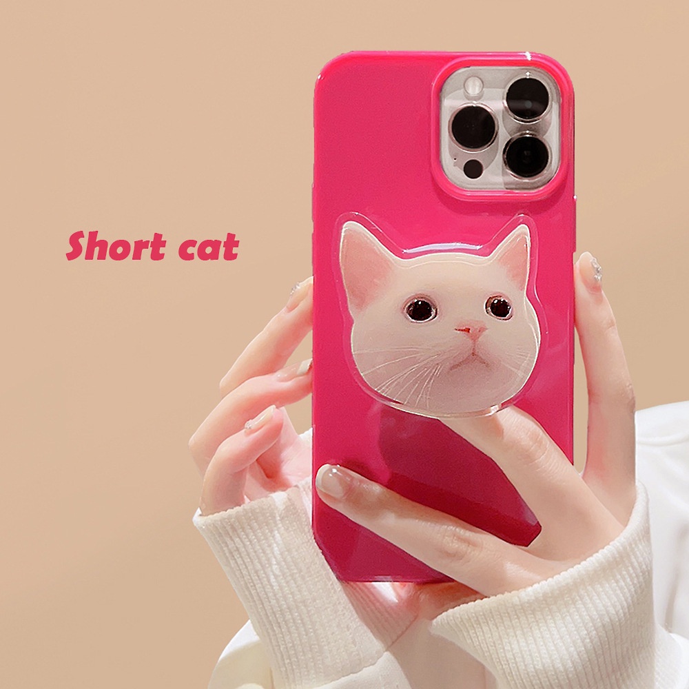 IPHONE Rose Red Solid Color Glossy Jelly Phone Case Cover Dengan Holder Kucing Lucu Untuk Iphone7 8 PLUS X XR XS 11 12 13 14 MINI PRO MAX SE 2020