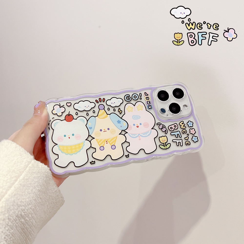 IPHONE Kami BFF Kartun Teman Hewan Lucu Berbentuk Gelombang Transparan Casing Ponsel Cover Untuk Iphone7 8 PLUS X XR XS 11 12 13 14 MINI PRO MAX SE 2020