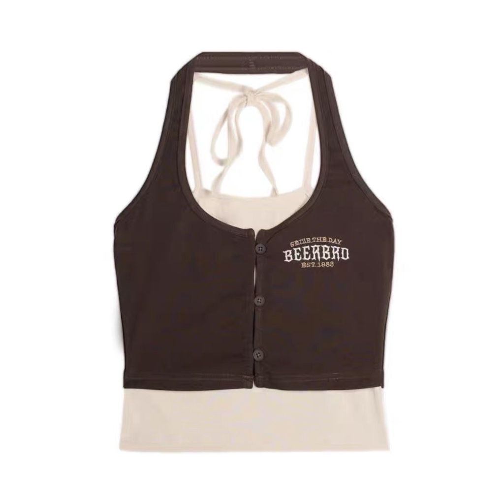 Red BeerBro Amerika Palsu Dua Potong Lengan Panjang T-shirt Wanita Musim Semi dan Musim Gugur Pendek Street Hot Girl Atasan Ketat dengan bottoming Kemeja