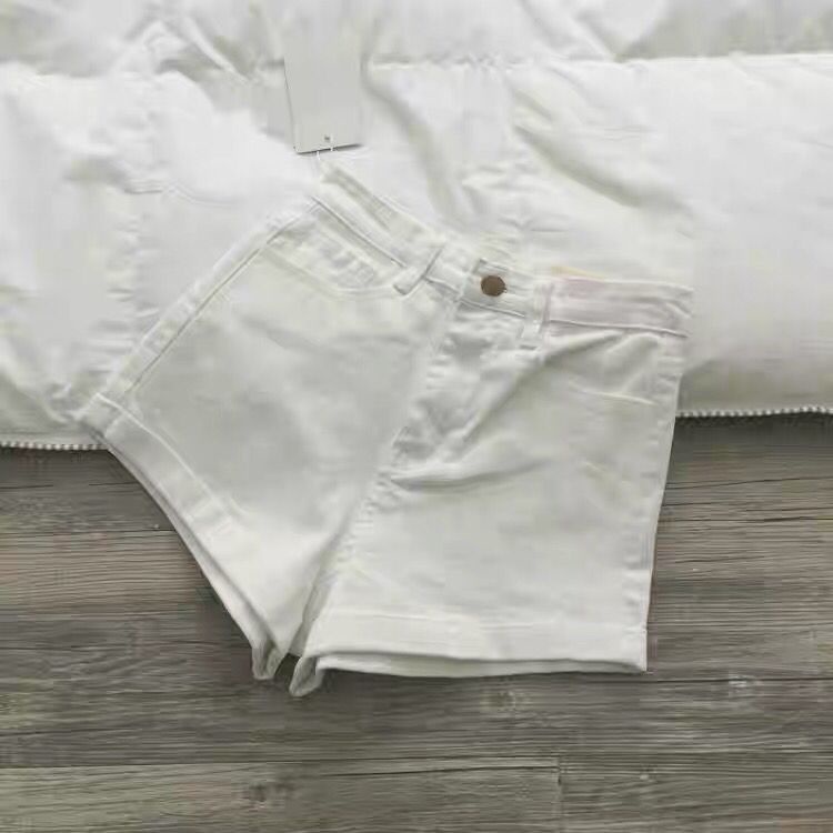 Red 2023 musim panas gaya baru pakaian luar tipis warna solid retro pinggang tinggi digulung tepi celana pendek denim wanita versi Korea slim hot pants