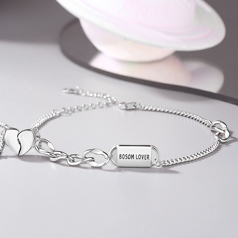 Sepasang Gelang Pasangan Cinta Desain Sterling Silver Niche Versi Korea ins Sederhana Perhiasan Hari Valentine