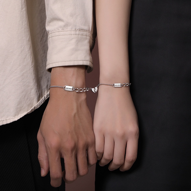 Sepasang Gelang Pasangan Cinta Desain Sterling Silver Niche Versi Korea ins Sederhana Perhiasan Hari Valentine