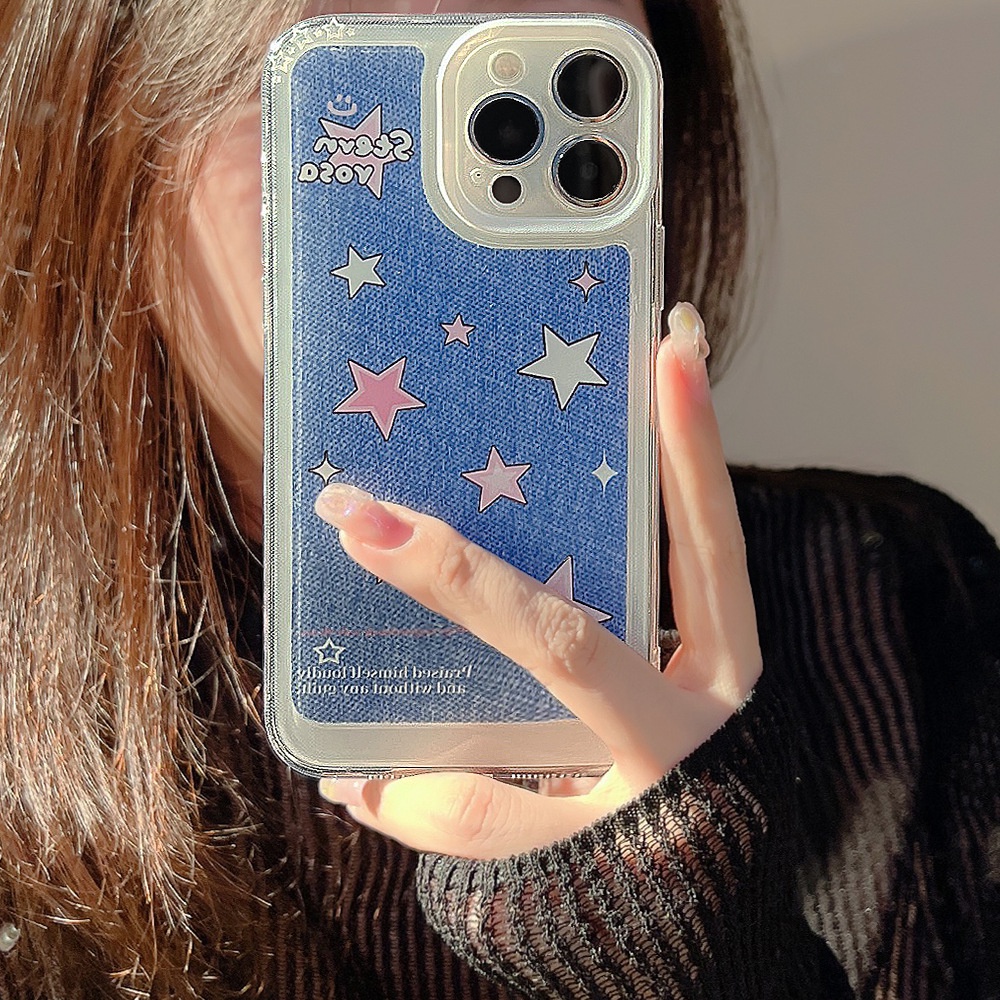 IPHONE Y2k Motif Denim Dicetak Dengan Bintang Casing Ponsel Cover Untuk Iphone7 8 PLUS X XR XS 11 12 13 14 MINI PRO MAX SE 2020