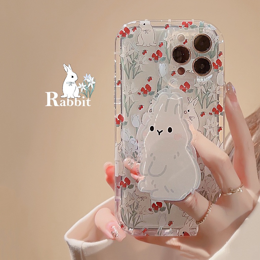 IPHONE Kartun Bunga Kelinci Ponsel Case Lembut TPU Pelindung Transparan Cover Dengan Kelinci Lucu Holder Untuk Iphone11 12 13 14 PLUS PRO MAX