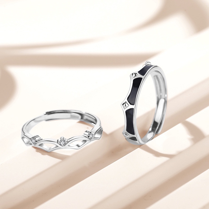 Princess and Knight Couple Rings Pria Wanita Niche Simple ins Open Ring Sterling Silver