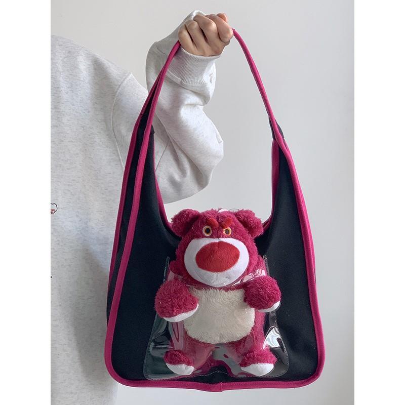 ℡♙Sera  Cute Strawberry Bear Tas Wanita 2023 Baru Fashion All-Match Kapasitas Besar Tas Bahu Mahasiswa Komuter Tote tas