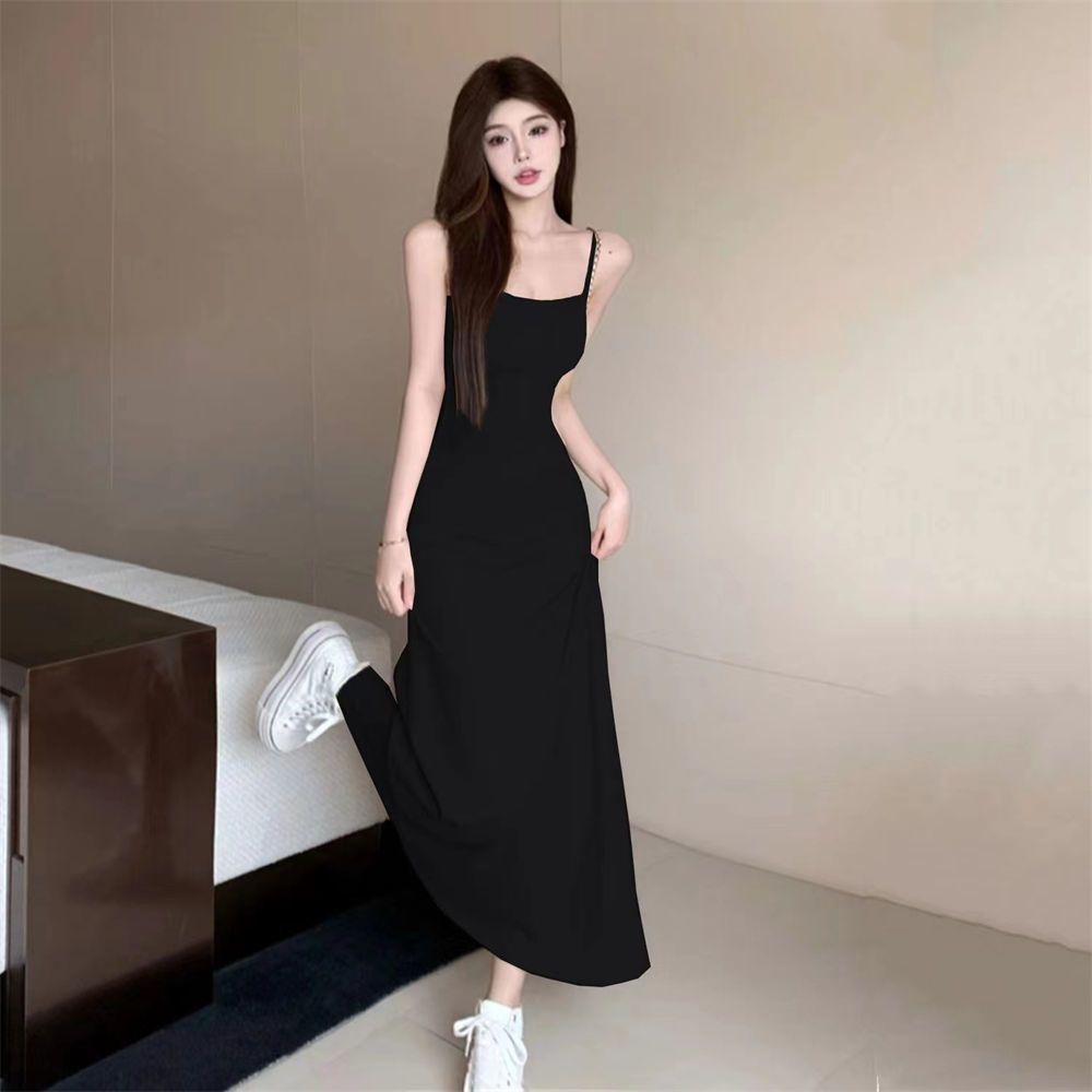 dress floral korea Dress Wanita Slip Pinggang Tinggi, Musim Panas2023Gaun Selutut Model Bahu Terbuka
