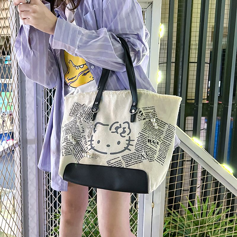 Sera original new kitty cat y2k hot girl embroidery canvas shoulder bag tote bag casual niche cute messenger bag