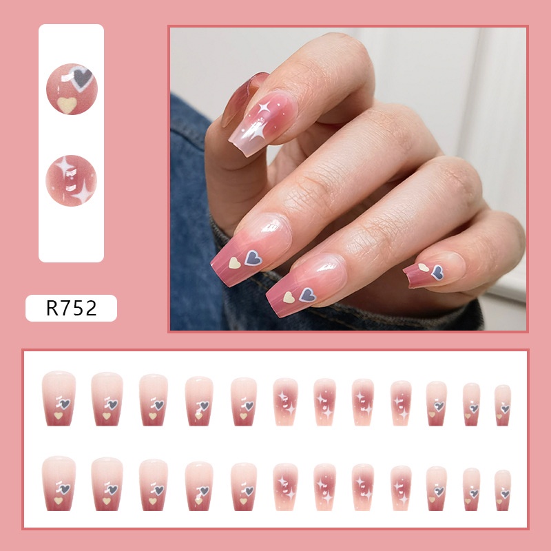 Kuku Palsu Blush Motif Bintang Love Lucu Kuku Palsu Panjang Isi 24pcs/box R752