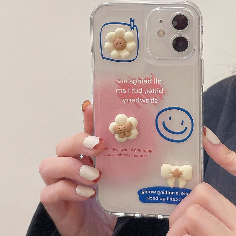 IPHONE 3d Bunga Transparan Lembut TPU Pelindung Lensa Kamera Phone Case Cover Untuk Iphone7 8 PLUS X XR XS 11 12 13 14 MINI PRO MAX SE 2020