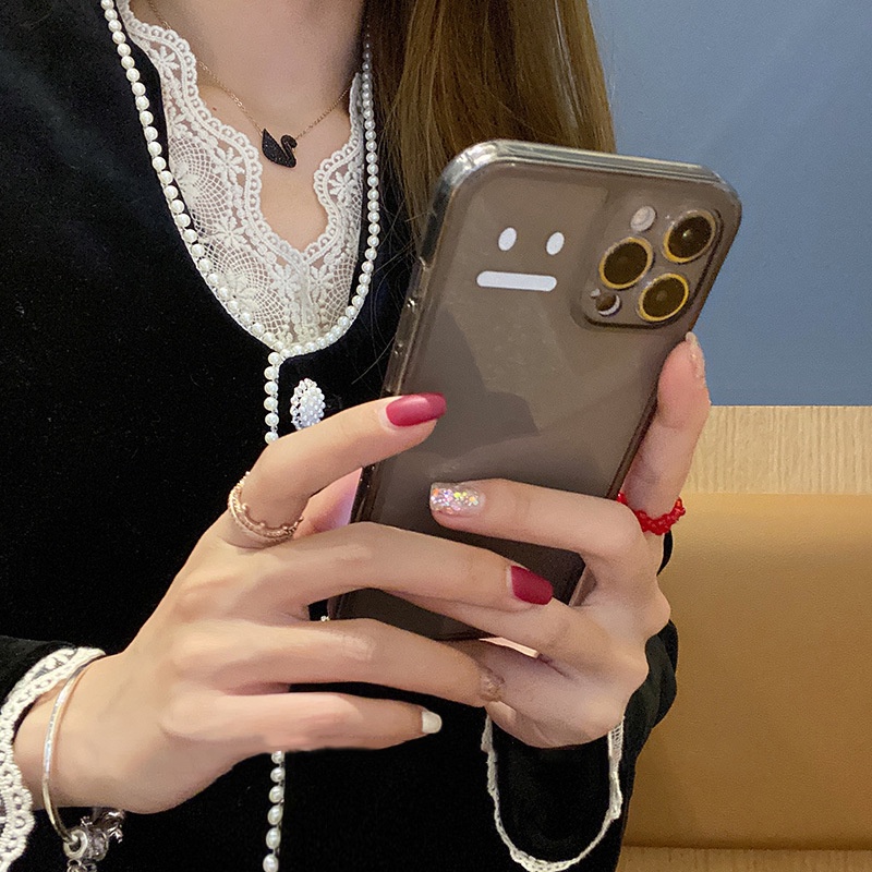 IPHONE Cover Casing TPU Ponsel Desain Simple Emoji Transparan Hitam Lembut Untuk Iphone7 8 PLUS X XR XS 11 12 13 14 MINI PRO MAX SE 2020