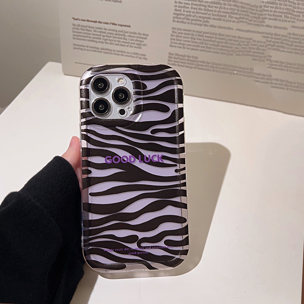 IPHONE Ungu Muda Transparan Motif Zebra Shockproof Phone Case Soft Covers Untuk Iphone11 12 13 14 PRO MAX TPU Protector