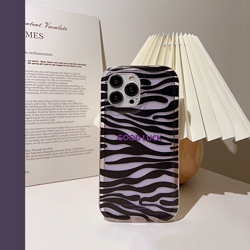 IPHONE Ungu Muda Transparan Motif Zebra Shockproof Phone Case Soft Covers Untuk Iphone11 12 13 14 PRO MAX TPU Protector