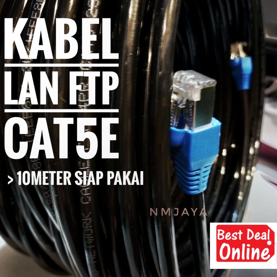 Kabel Lan Outdoor 90 meter FTP Cat5e Siap Pakai sudah dicrimping rj45 besi dan plugbooth Spectra Hitam