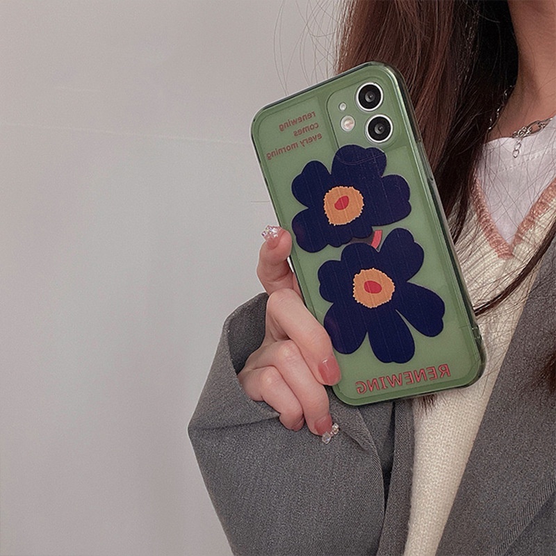 IPHONE Bunga Besar Transparan Hitam Hijau Musim Panas Lembut TPU Phone Case Glossy Cover Untuk Iphone7 8 PLUS X XR XS 11 12 13 14 MINI PRO MAX SE 2020