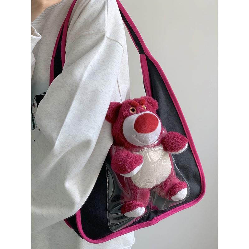 ℡♙Sera  Cute Strawberry Bear Tas Wanita 2023 Baru Fashion All-Match Kapasitas Besar Tas Bahu Mahasiswa Komuter Tote tas