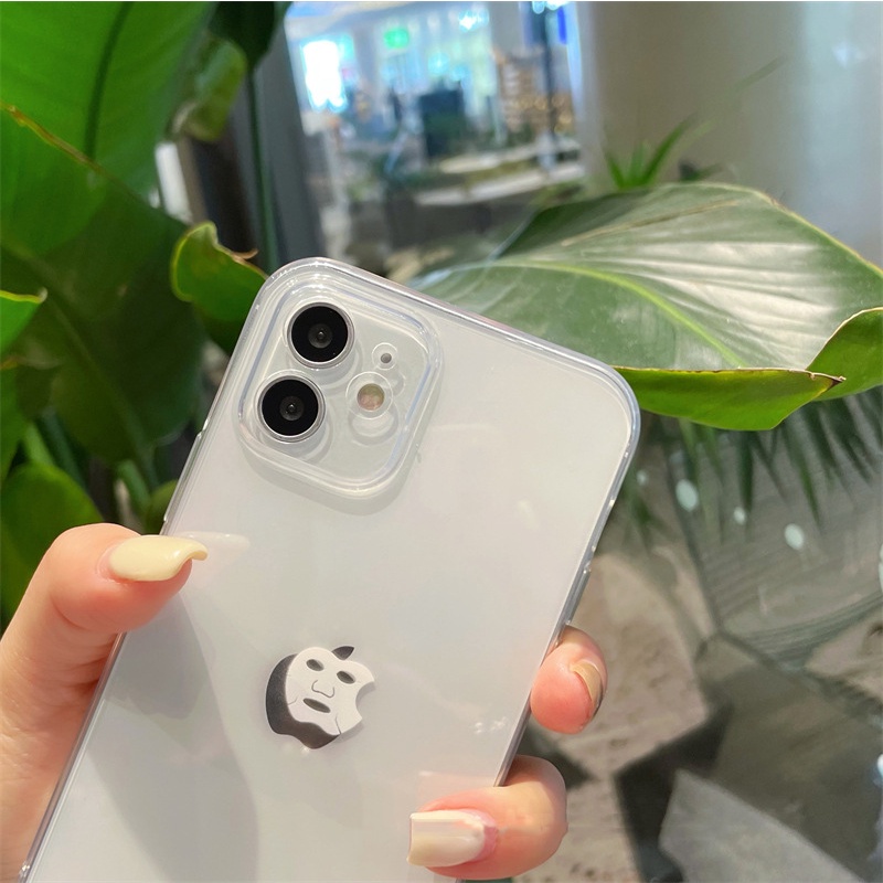 IPHONE Kreatif Masker Wajah Transparan Penuh Perlindungan Lembut TPU Ponsel Case Cover Untuk Iphone7 8 PLUS X XR XS 11 12 13 14 MINI PRO MAX SE 2020