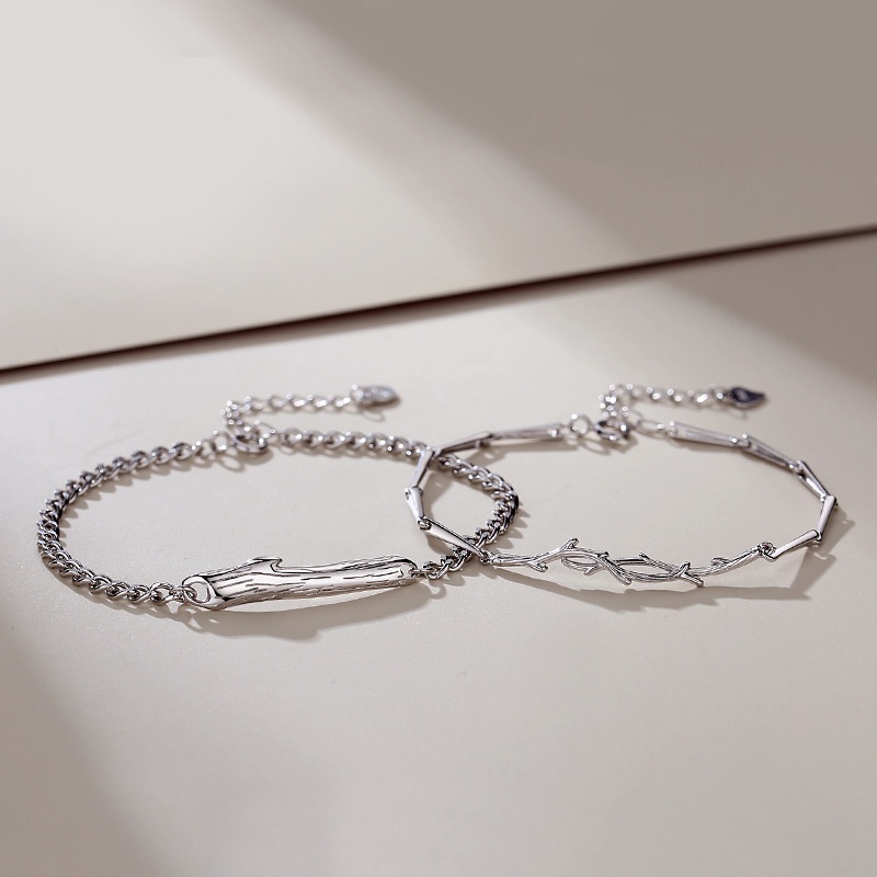 Gelang Pasangan Perempuan Sterling Silver ins Versi Korea Niche Desain Gelang Hadiah Hari Valentine Sederhana Gelang