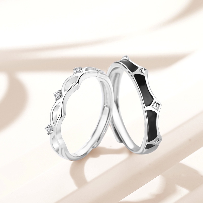 Princess and Knight Couple Rings Pria Wanita Niche Simple ins Open Ring Sterling Silver