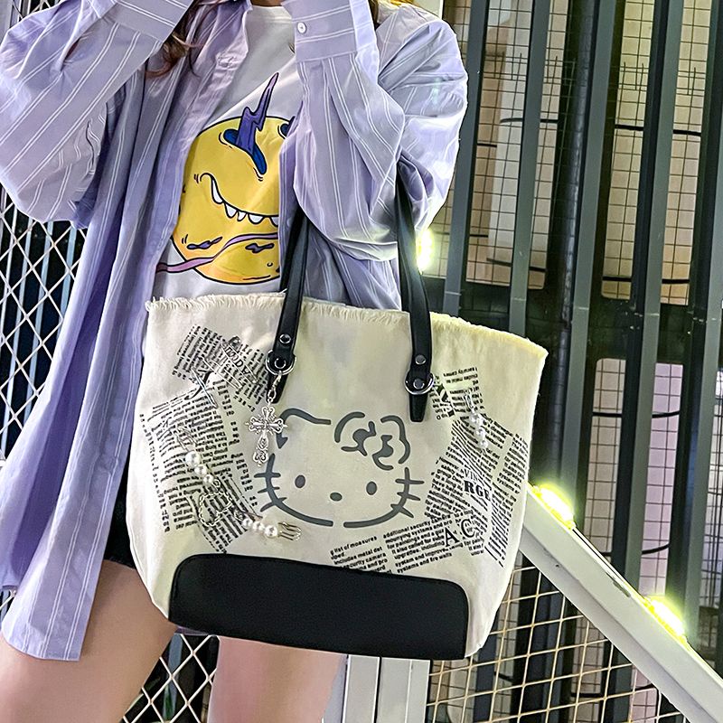 Sera original new kitty cat y2k hot girl embroidery canvas shoulder bag tote bag casual niche cute messenger bag