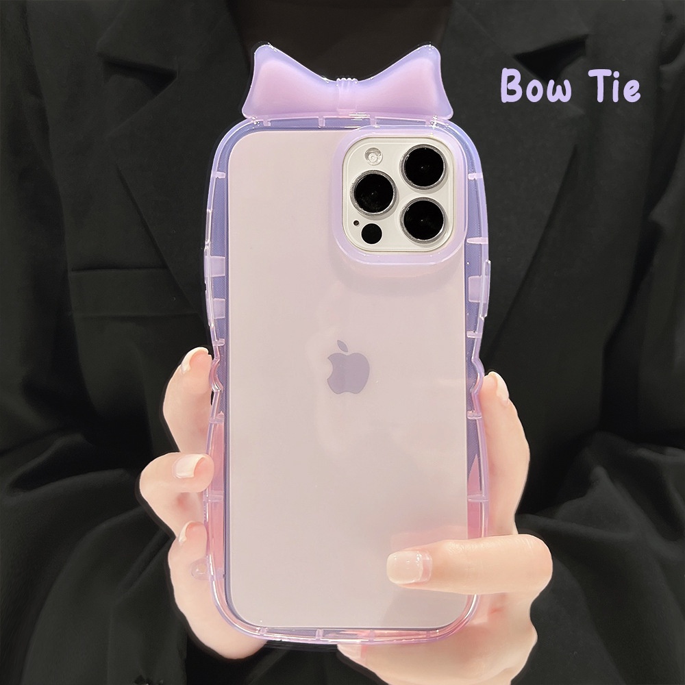 3d Bow Transparan Warna Solid Shockproof Pelindung Casing Ponsel Cover Untuk Iphone X XR XS 11 12 13 14 PLUS PRO MAX