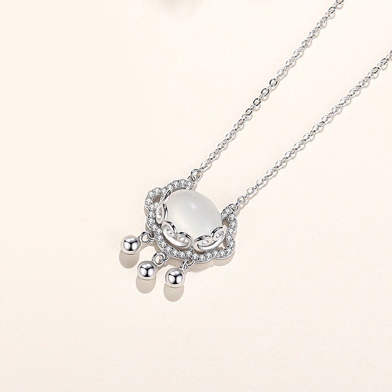 Sterling Silver Disepuh 14 K Emas Menguntungkan Awan Ruyi Aman Lock Kalung Perempuan Tik Tok Gaya Yang Sama Kunci Konsentrik Gaya Cina Liontin Kalung