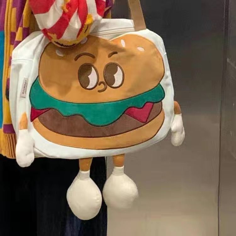 Sera seri lucu hamburger musim semi ceruk tas lucu baru awal musim semi tas kanvas satu bahu tas kreatif Douyin Xiaohongshu