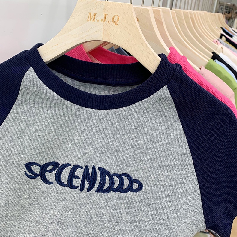 Red Bahu depan bahu raglan lengan pendek t-shirt wanita musim panas rasa desain ceruk hit warna liar in angin hot gadis ketat pendek top