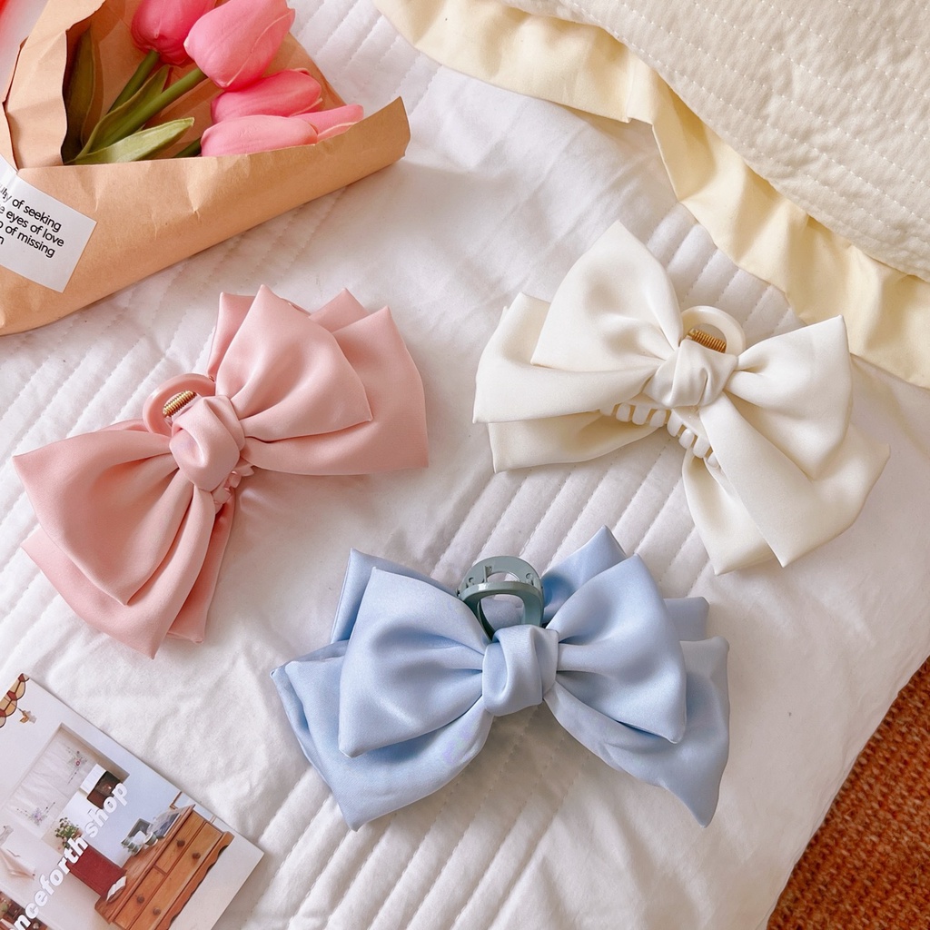 JEDAI RAMBUT GIRLY PITA DUA SISI WARNA PASTEL JEPIT JEPITAN KOREA BESAR BOW RIBBON HAIRCLIP HAIR CLAW CLIP