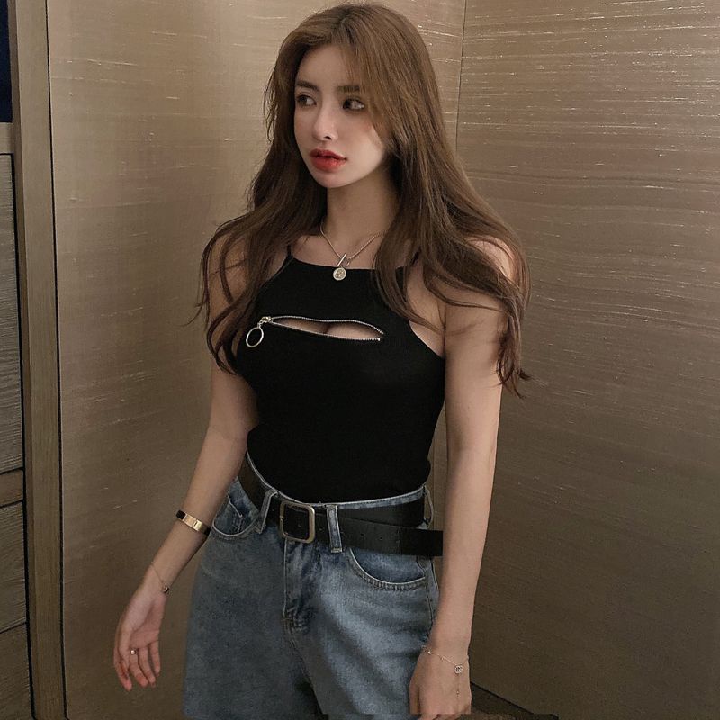 Red Hati-hati mesin ritsleting dada suspender hot girl sexy top musim panas wanita gaya baru pakaian luar budidaya diri all-match kecil rompi pasang