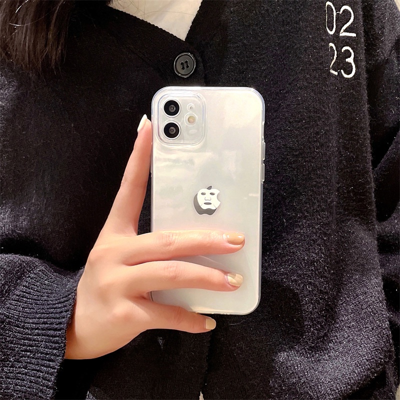 IPHONE Kreatif Masker Wajah Transparan Penuh Perlindungan Lembut TPU Ponsel Case Cover Untuk Iphone7 8 PLUS X XR XS 11 12 13 14 MINI PRO MAX SE 2020