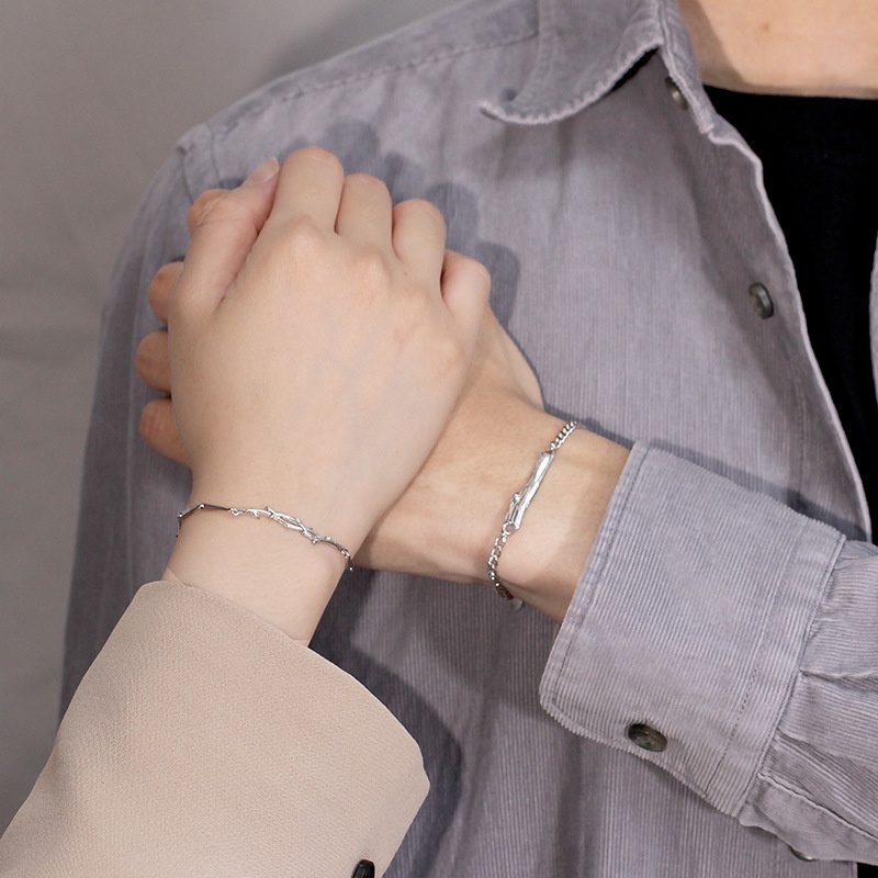 Gelang Pasangan Perempuan Sterling Silver ins Versi Korea Niche Desain Gelang Hadiah Hari Valentine Sederhana Gelang